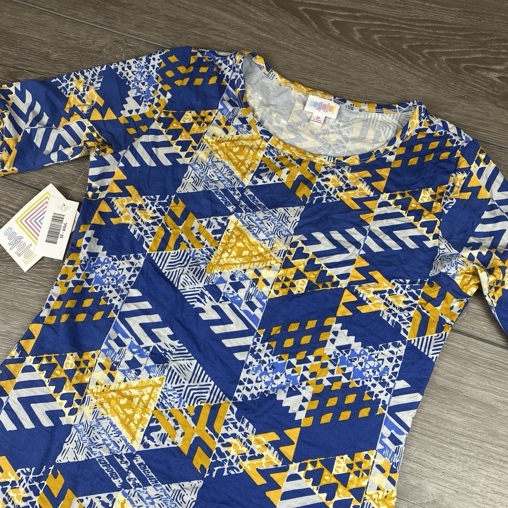 Lularoe Women's Julia Midi Dress Blue Yellow White Geometric Medium New